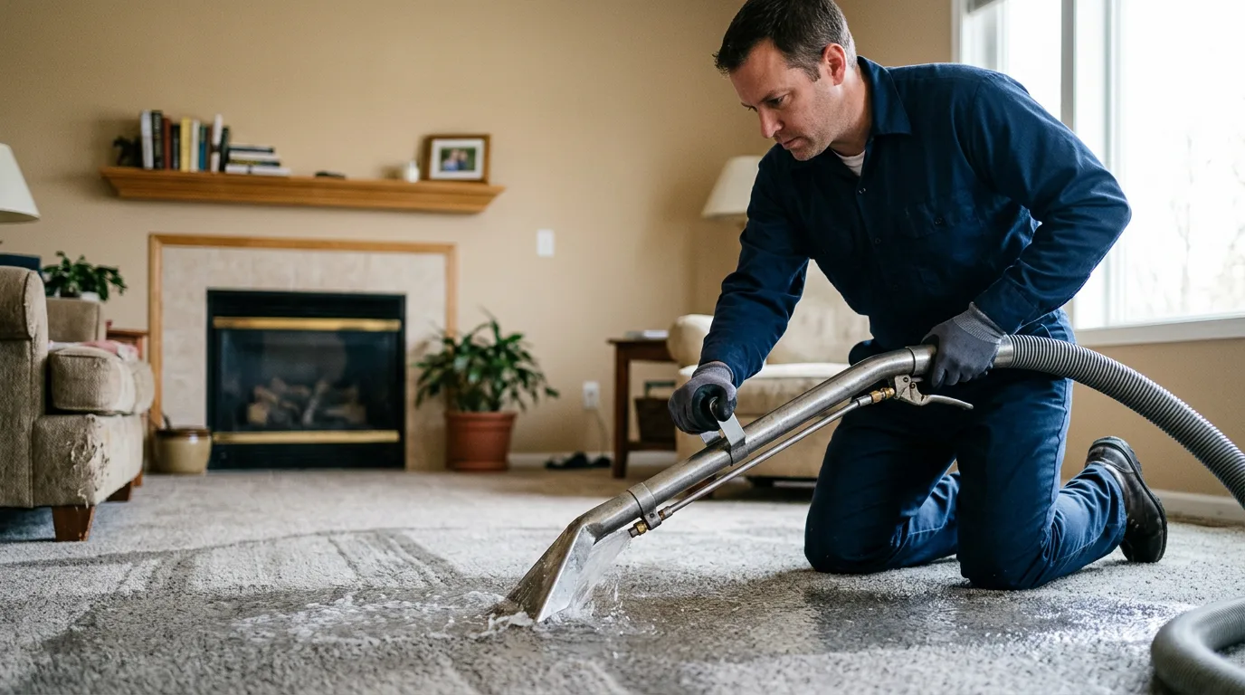 Water damage restoration technician working near Brighton, MI